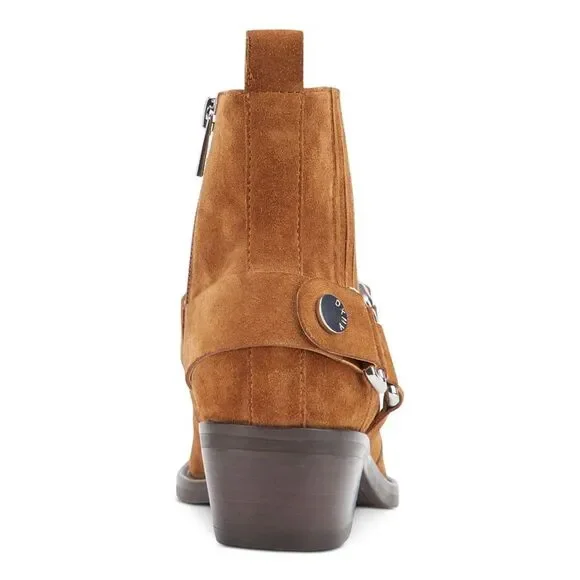 DKNY Womens Brown Harness Strap Mina Square Toe Block Heel Leather Booties 6 M